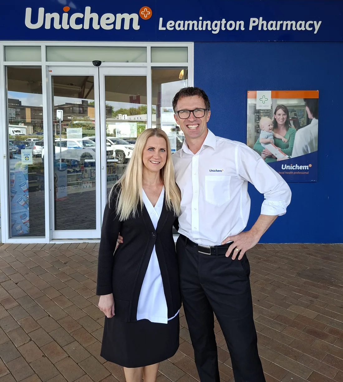Nathan and Andrea, owners of Unichem Leamington Pharmacy